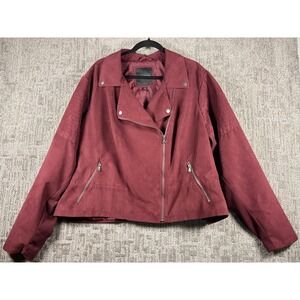 Maurices Moto Jacket 4 Red Faux Suede Asymmetrical Zip Quilted Ribbed Slee